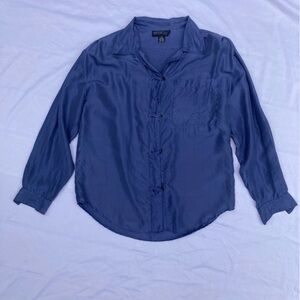 Vintage 100% Silk Blue Tunic Shirt, Braun Style Size Medium